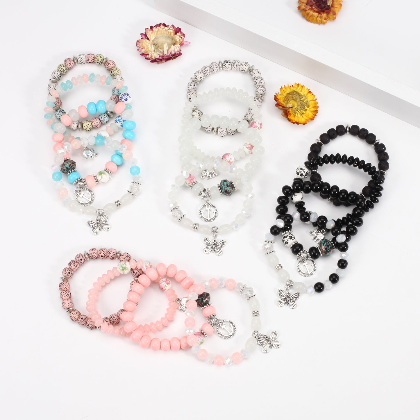 Bohemian Bracelets Set for Women Stackable Stretch Multilayer Beads Bracelet