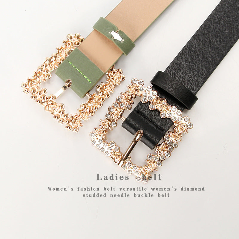 2023 Women'S Fashion Accessory, Elegant Alloy Rhinestone Pin Buckle Belt, Versatile Dress Decorative Accessory, Casual & Sporty Style, Hand Washable - Ideal for Weekend and Festive Occasions, Weekend Casual Wear|Elegant Acces