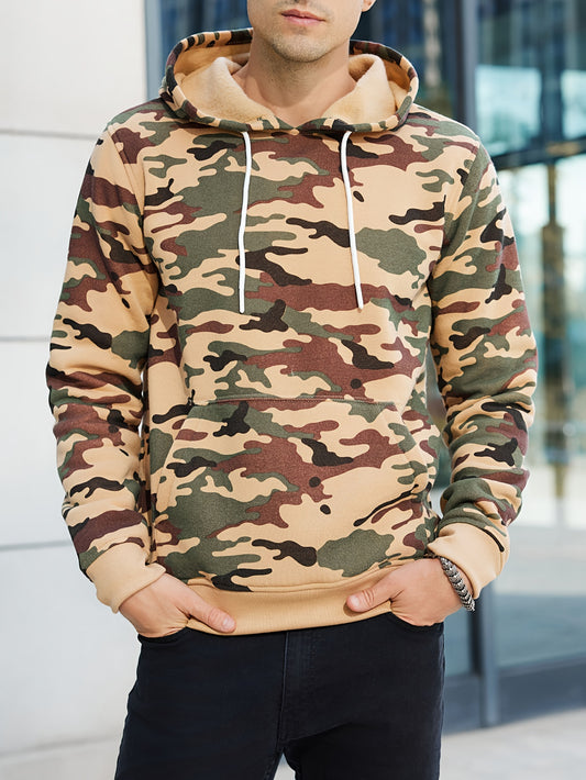 Men's Camouflage Loose Pullover Hooded Fleece Sweatshirt for Autumn And Winter, Hooded, Fleece