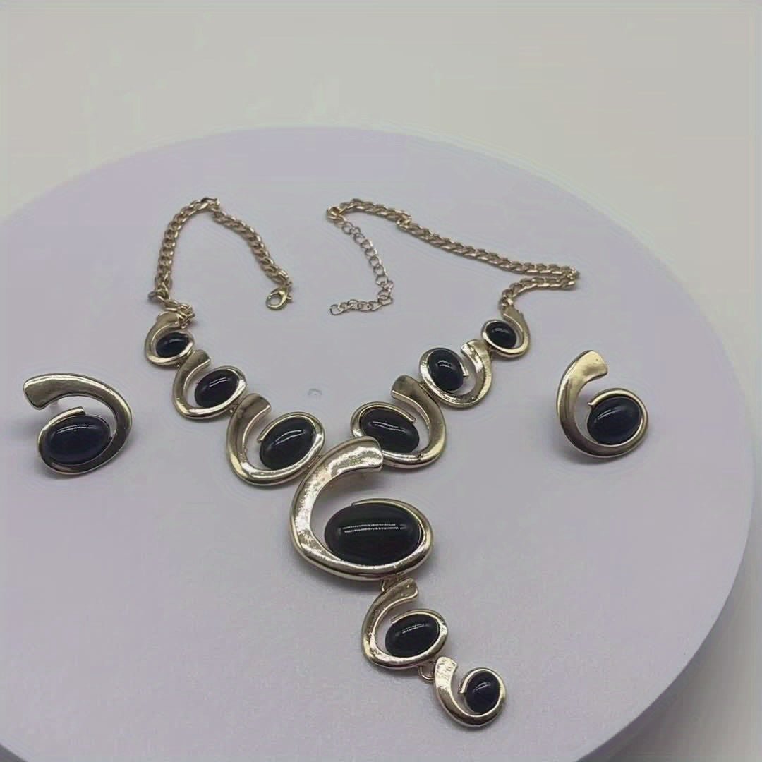 womens jewelryDRW'S19384;578429703pcs Fashion Double Row Braided Rope Vintage Bohemian Jewelry Set, Geometric Spiral/ Snail Creative Design 1pc Necklace and 1 Pair of Earrings, Y Shape Long Pendant, Women'S Daily and Party Jewelry Set