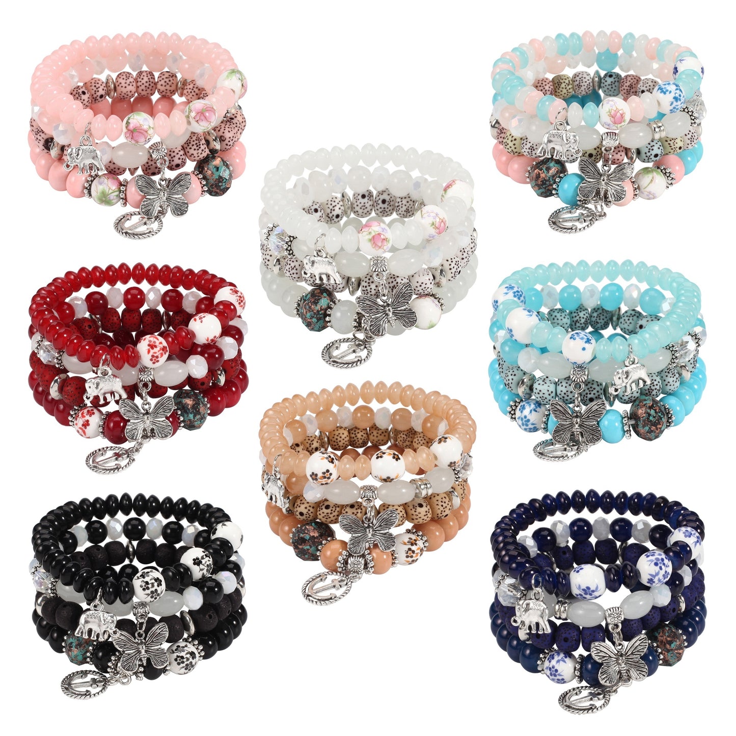 Bohemian Bracelets Set for Women Stackable Stretch Multilayer Beads Bracelet