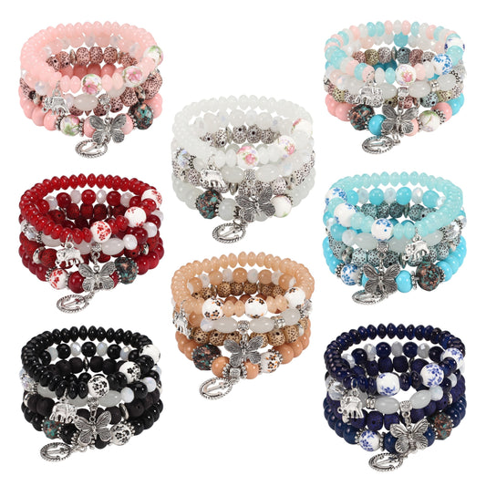 Bohemian Bracelets Set for Women Stackable Stretch Multilayer Beads Bracelet