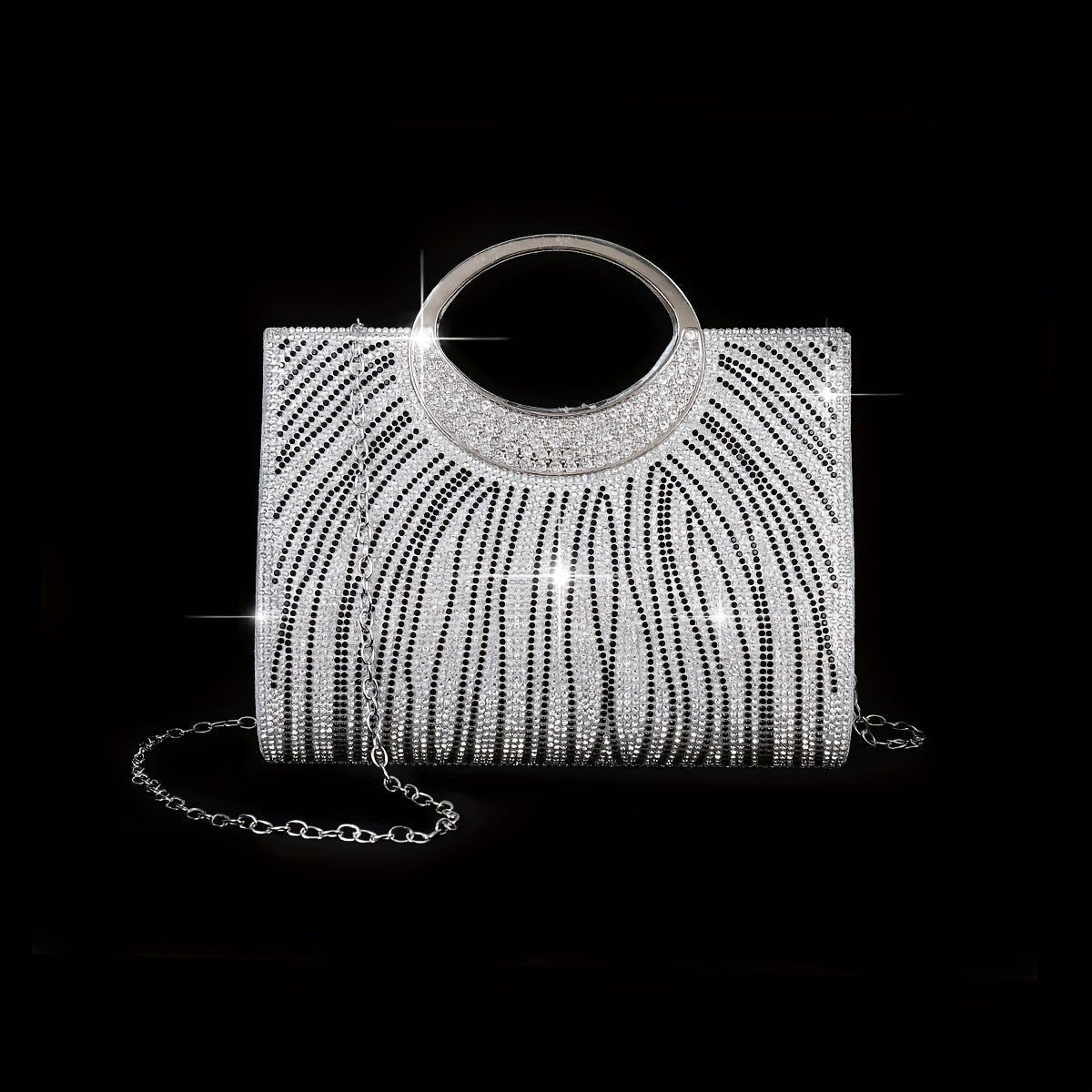 NecklaceDRW'S170164pcs Set Of New Fashionable Ladies' Dinner Bag, Shiny Rhinestone Striped Handbag, Wedding Bridesmaid Bag, Evening Bag, Dress Bag, Shoulder Bag, Wedding Season Sparkling Water Brick Necklace, Earrings And Bracelet