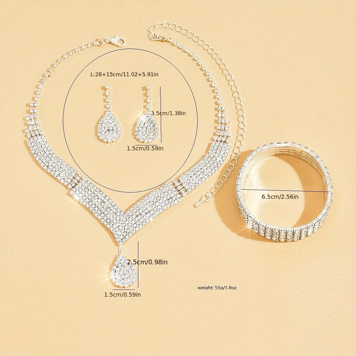 NecklaceDRW'S170164pcs Set Of New Fashionable Ladies' Dinner Bag, Shiny Rhinestone Striped Handbag, Wedding Bridesmaid Bag, Evening Bag, Dress Bag, Shoulder Bag, Wedding Season Sparkling Water Brick Necklace, Earrings And Bracelet