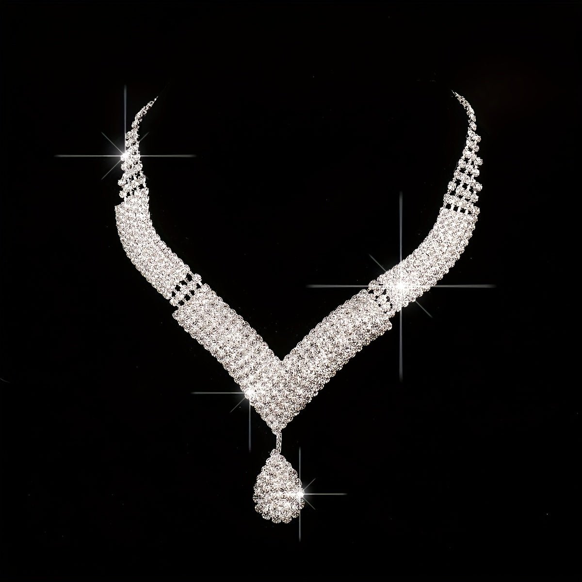 NecklaceDRW'S170164pcs Set Of New Fashionable Ladies' Dinner Bag, Shiny Rhinestone Striped Handbag, Wedding Bridesmaid Bag, Evening Bag, Dress Bag, Shoulder Bag, Wedding Season Sparkling Water Brick Necklace, Earrings And Bracelet