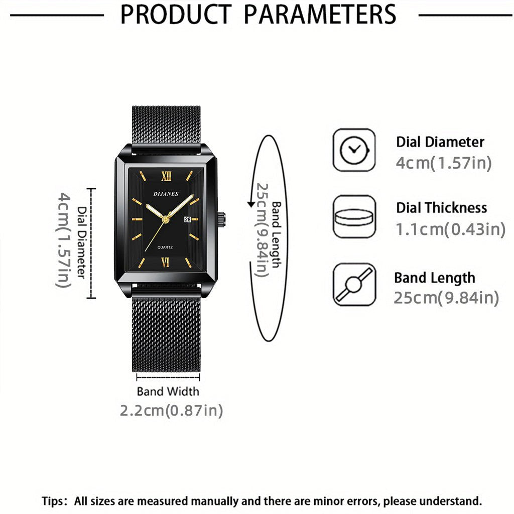 mens jewelryDRW'S2496565394pcs/Set Fashion Men'S Quartz Watch & Necklace Bracelet Set | Men'S Necklaces Ring, Men'S Bracelets Business Watch | Elegant Watch For Men, Zinc Alloy Case, Stainless Steel Strap, Non - Rechargeable Button Battery