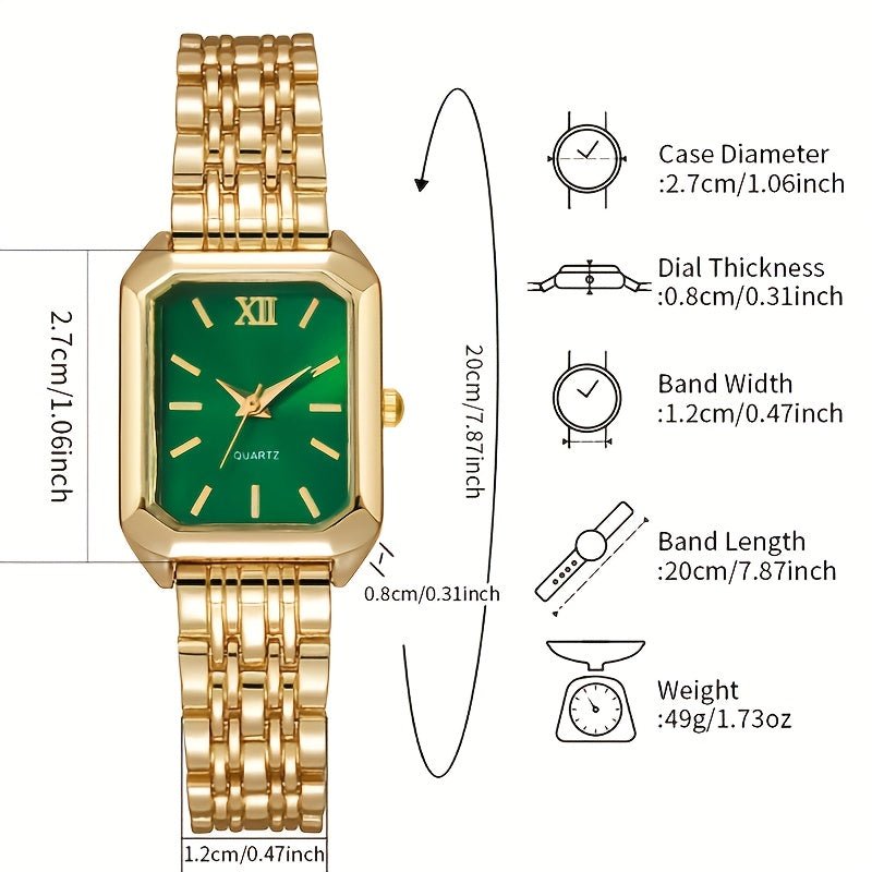 womens jewelryDRW'S1048765pcs Elegant Women's Fashion Quartz Square Watch + New Square Shiny Necklace, Ring, Earrings Jewelry Set, Birthday, Christmas, New Year, Gift for Friends, Suitable for Daily Wear.