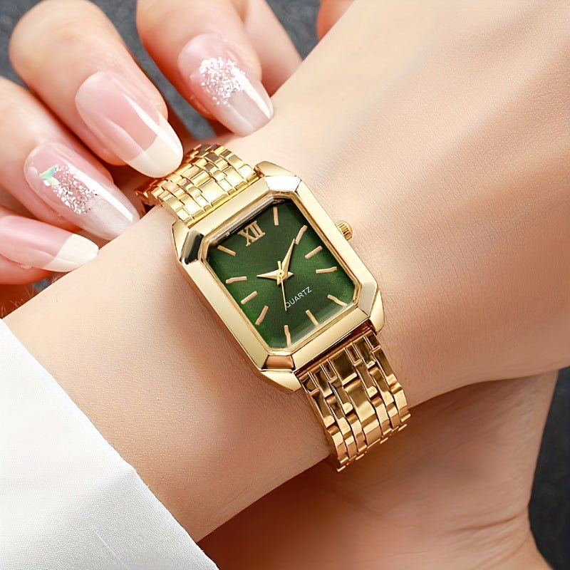 womens jewelryDRW'S1048765pcs Elegant Women's Fashion Quartz Square Watch + New Square Shiny Necklace, Ring, Earrings Jewelry Set, Birthday, Christmas, New Year, Gift for Friends, Suitable for Daily Wear.