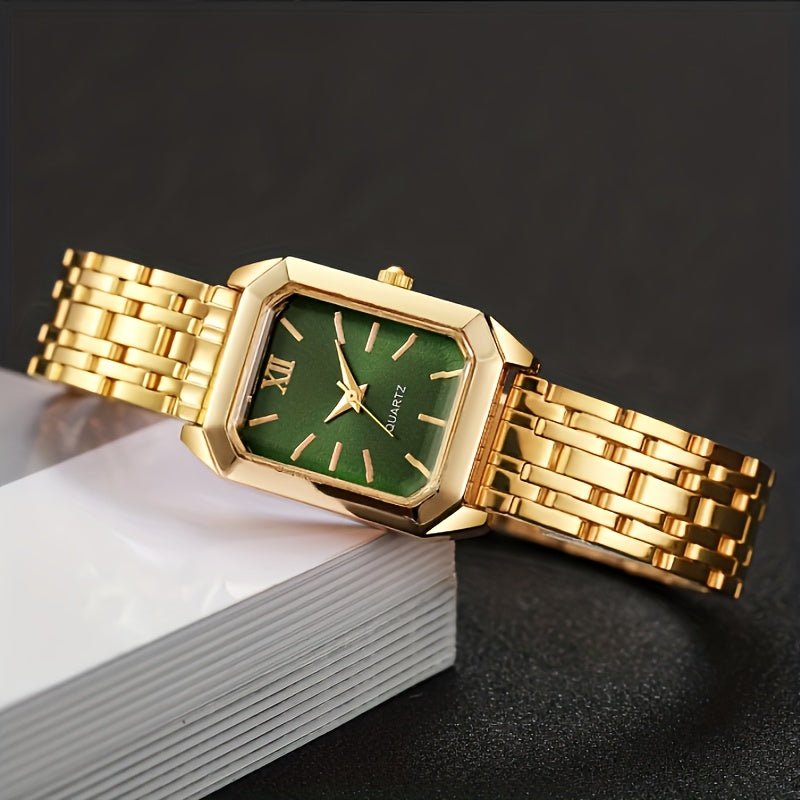 womens jewelryDRW'S1048765pcs Elegant Women's Fashion Quartz Square Watch + New Square Shiny Necklace, Ring, Earrings Jewelry Set, Birthday, Christmas, New Year, Gift for Friends, Suitable for Daily Wear.