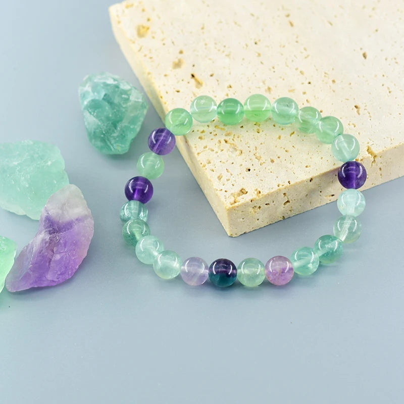 Fluorite Bracelet with Natural Stones 6 8 10mm Beads Charm Jewelry for Women Amethyst Crystal Agates Beads Energy Healing Bangle