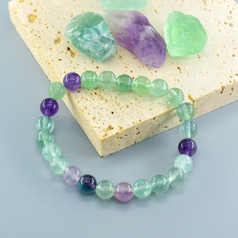 Fluorite Bracelet with Natural Stones 6 8 10mm Beads Charm Jewelry for Women Amethyst Crystal Agates Beads Energy Healing Bangle