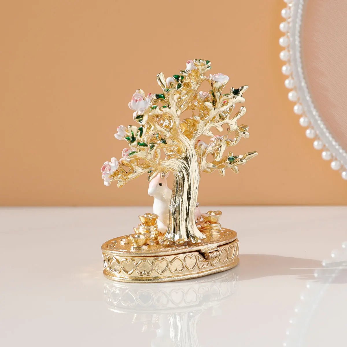 DRW'S14:1052yaoqianshuCherry Blossom Tree Crystal Hinged Jewelry Box Little White Rabbit Necklace Earrings Nail Ring Box