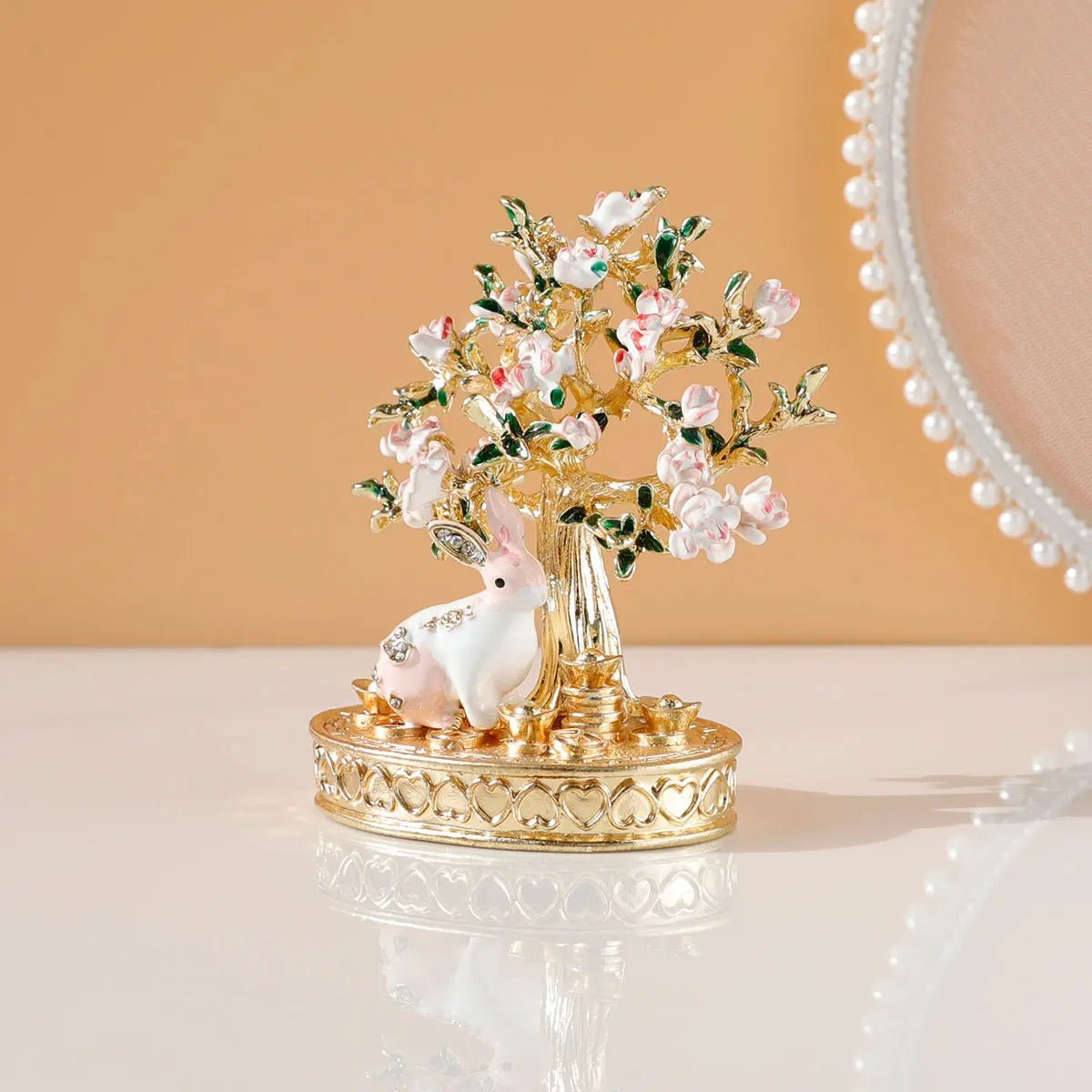 DRW'S14:1052yaoqianshuCherry Blossom Tree Crystal Hinged Jewelry Box Little White Rabbit Necklace Earrings Nail Ring Box