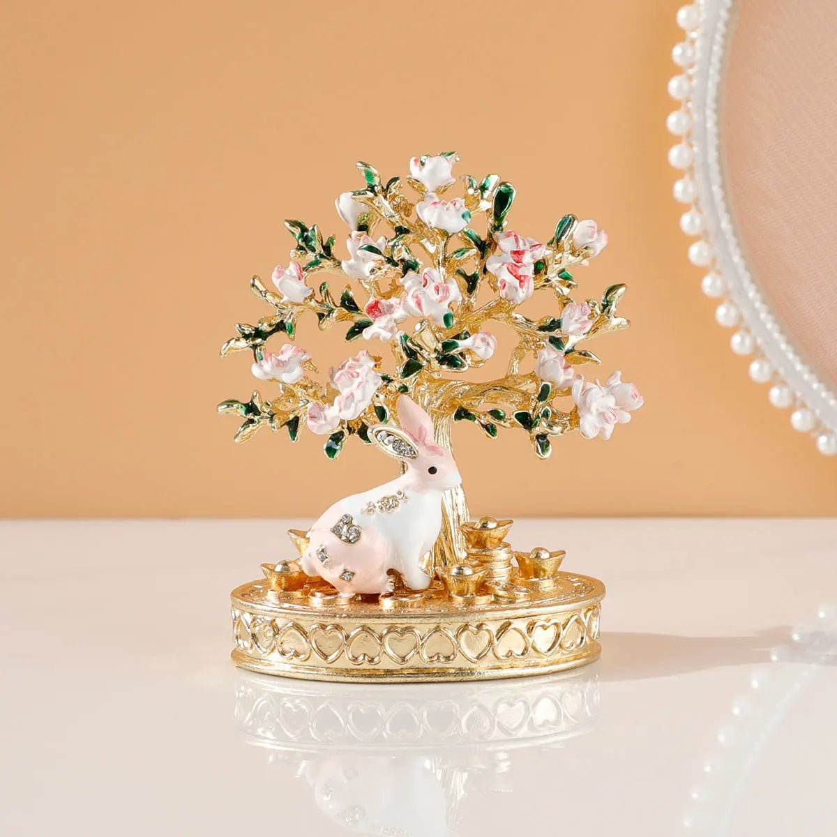 DRW'S14:1052yaoqianshuCherry Blossom Tree Crystal Hinged Jewelry Box Little White Rabbit Necklace Earrings Nail Ring Box