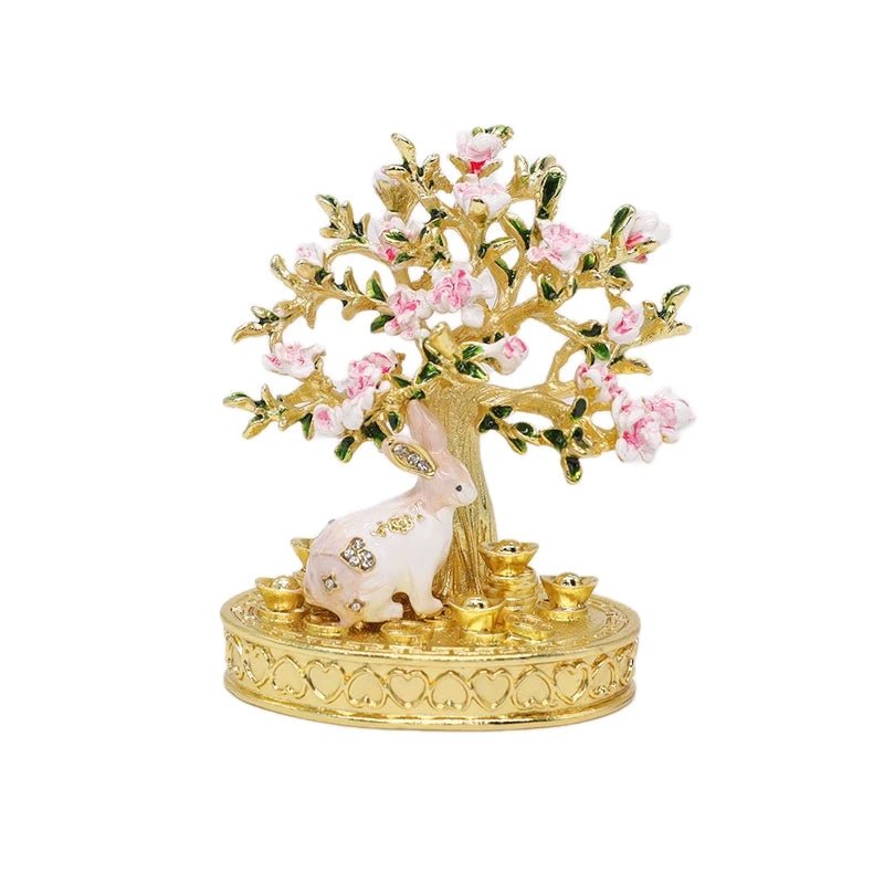 DRW'S14:1052yaoqianshuCherry Blossom Tree Crystal Hinged Jewelry Box Little White Rabbit Necklace Earrings Nail Ring Box
