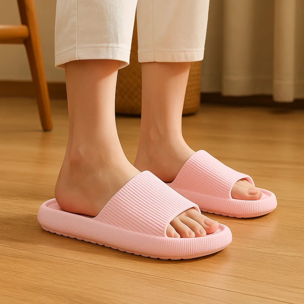 DRW'S14:771Beige;200000124:201446566EVA Thick Sole 4cm Beach Slippers Cloud - Like Comfort Home Use Couple Height Increasing Indoor Solid Color Summer Sandals