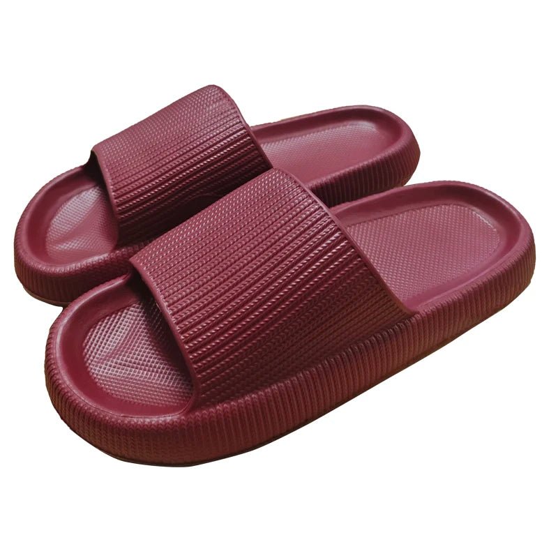 DRW'S14:10cherry;200000124:18171428EVA Thick Sole 4cm Beach Slippers Cloud - Like Comfort Home Use Couple Height Increasing Indoor Solid Color Summer Sandals