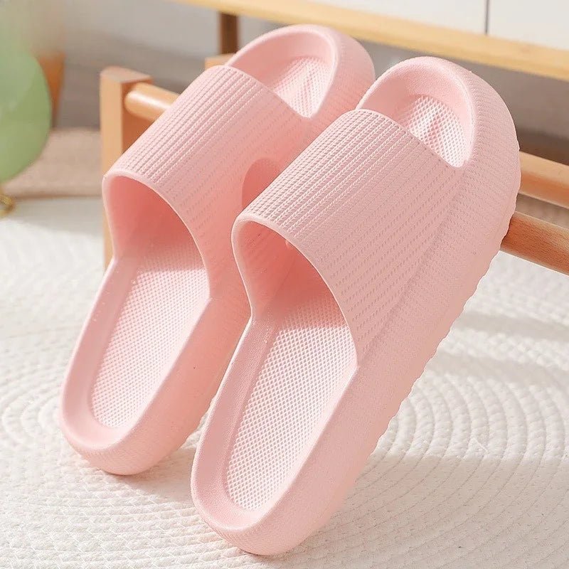 DRW'S14:1052Pink;200000124:46134930EVA Thick Sole 4cm Beach Slippers Cloud - Like Comfort Home Use Couple Height Increasing Indoor Solid Color Summer Sandals