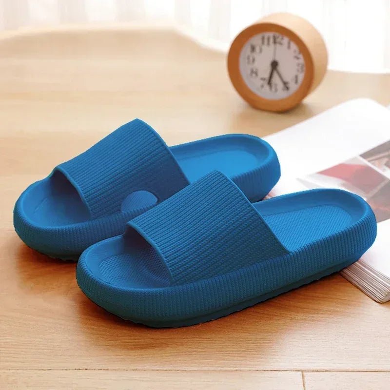 DRW'S14:173Dark Blue;200000124:46134930EVA Thick Sole 4cm Beach Slippers Cloud - Like Comfort Home Use Couple Height Increasing Indoor Solid Color Summer Sandals