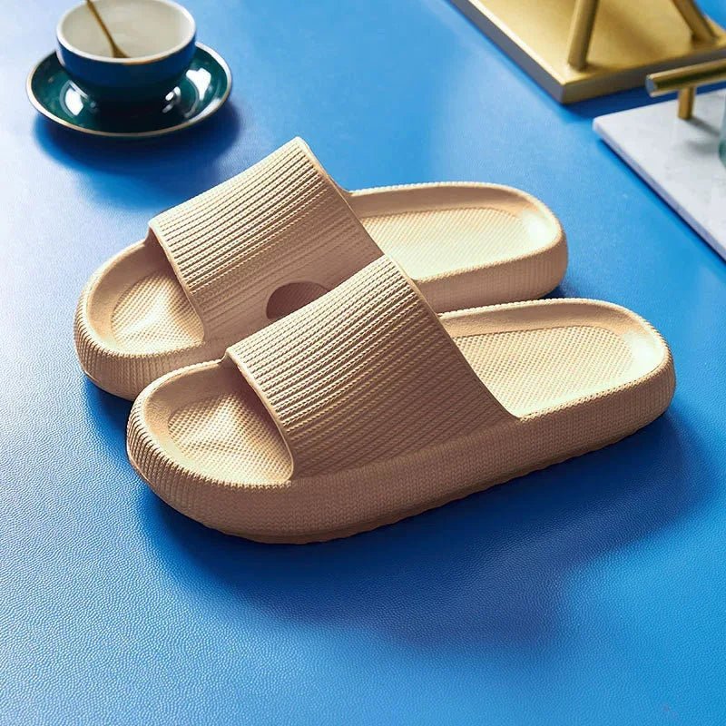 DRW'S14:771Beige;200000124:201446566EVA Thick Sole 4cm Beach Slippers Cloud - Like Comfort Home Use Couple Height Increasing Indoor Solid Color Summer Sandals