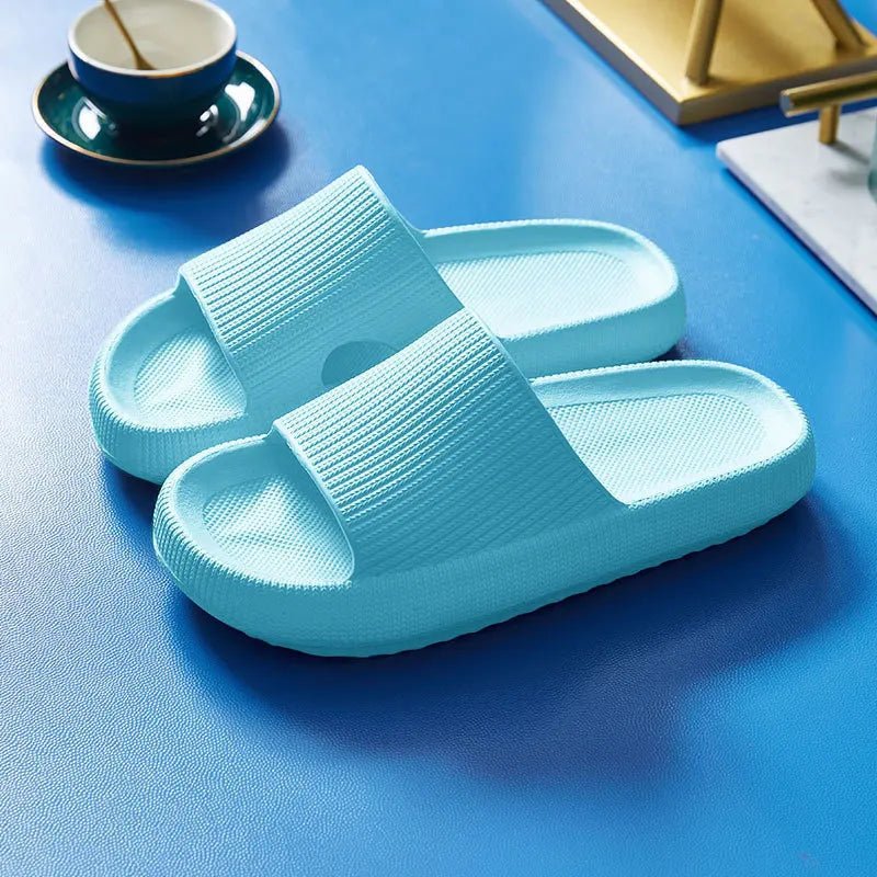 DRW'S14:201850836Light Blue;200000124:201446564EVA Thick Sole 4cm Beach Slippers Cloud - Like Comfort Home Use Couple Height Increasing Indoor Solid Color Summer Sandals