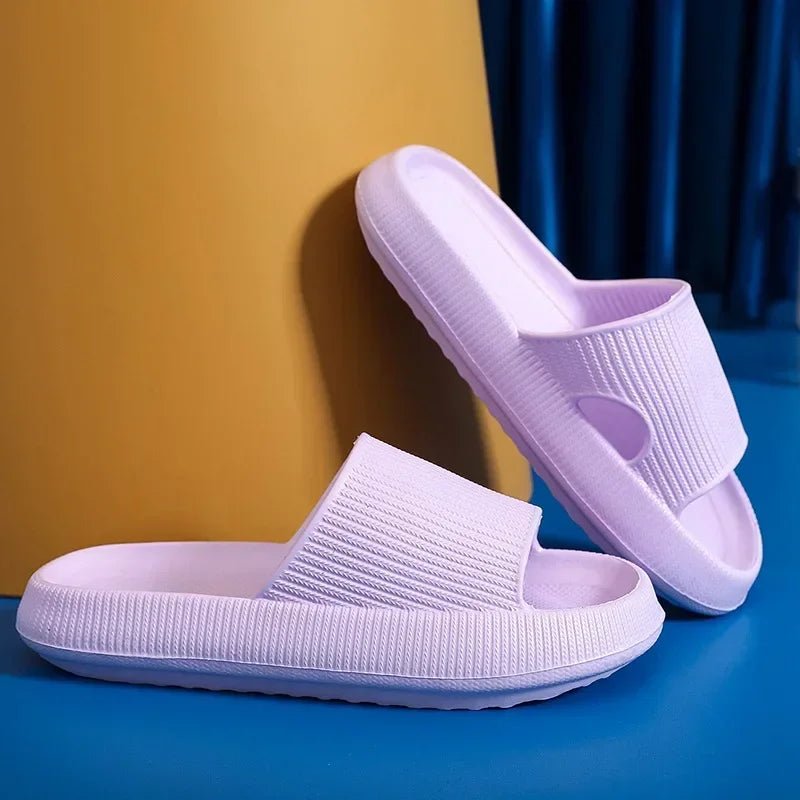 DRW'S14:200004891Purple;200000124:46134930EVA Thick Sole 4cm Beach Slippers Cloud - Like Comfort Home Use Couple Height Increasing Indoor Solid Color Summer Sandals
