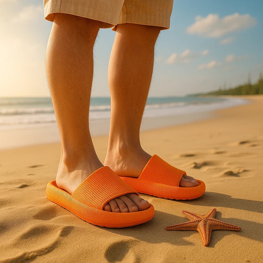 DRW'S14:771Beige;200000124:201446566EVA Thick Sole 4cm Beach Slippers Cloud - Like Comfort Home Use Couple Height Increasing Indoor Solid Color Summer Sandals