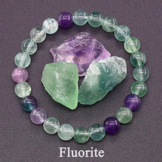DRW'S200000639:143617cm(6.69inch);200000783:296mm Beads;200001034:20000376522 FluoriteFluorite Bracelet with Natural Stones 6 8 10mm Beads Charm Jewelry for Women Amethyst Crystal Agates Beads Energy Healing Bangle