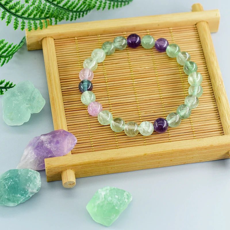 DRW'S200000639:143617cm(6.69inch);200000783:296mm Beads;200001034:20000376522 FluoriteFluorite Bracelet with Natural Stones 6 8 10mm Beads Charm Jewelry for Women Amethyst Crystal Agates Beads Energy Healing Bangle