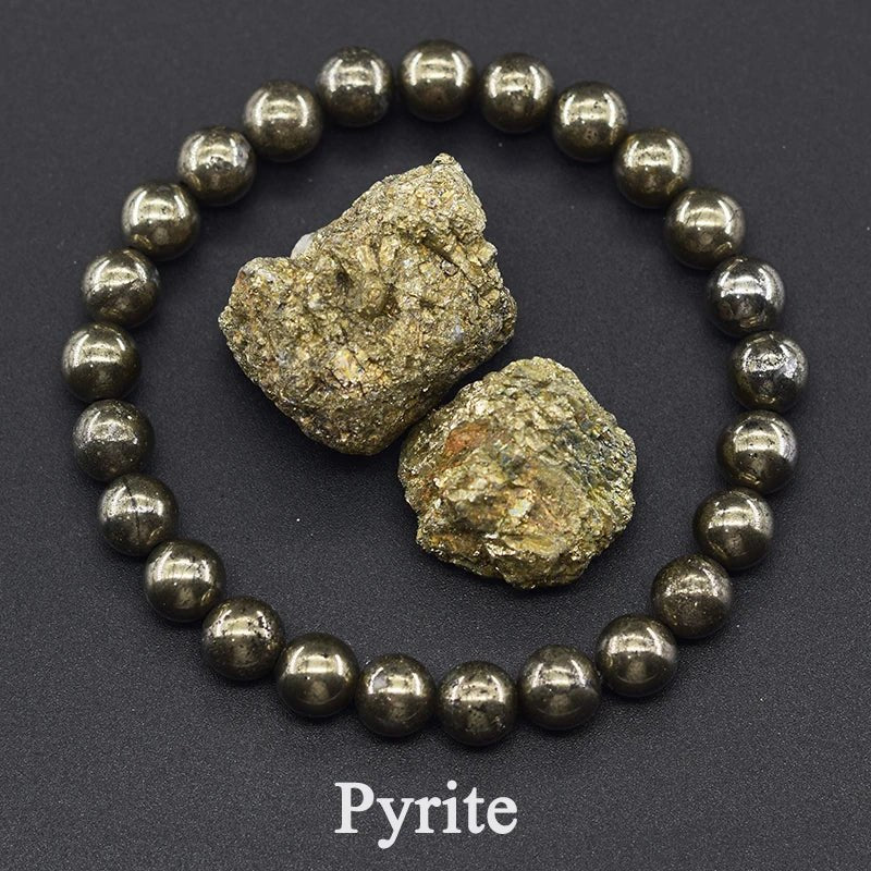 DRW'S200000639:143617cm(6.69inch);200000783:296mm Beads;200001034:20000376118 PyriteFluorite Bracelet with Natural Stones 6 8 10mm Beads Charm Jewelry for Women Amethyst Crystal Agates Beads Energy Healing Bangle