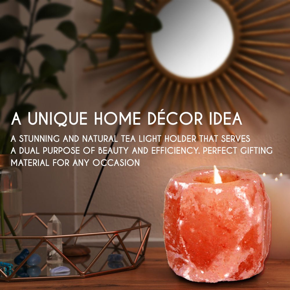 DRW'SDC-2135911Himalayan Pink Salt Tea Light Holder by Pride of India – Salt Candle Holder – Room Décor Item – Great for Creating an Ambiance – Ideal for Home & Spa Uses – Natural Shape