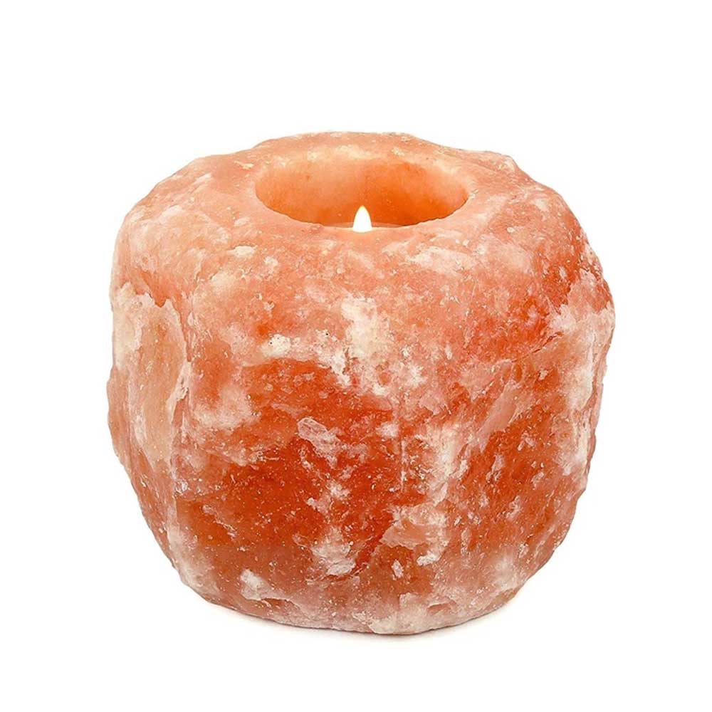 DRW'SDC-2135911Himalayan Pink Salt Tea Light Holder by Pride of India – Salt Candle Holder – Room Décor Item – Great for Creating an Ambiance – Ideal for Home & Spa Uses – Natural Shape