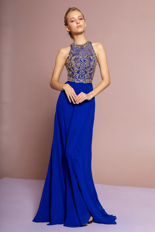 NightgownDRW'SGL1329GL1329Jewel and Bead Embellished Long Dress with Back Cut Out