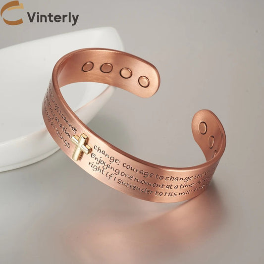 DRW'S200001034:6145Copper bagPure Copper Bracelets for Men Cross Bible Adjustable Cuff Magnetic Bangles 15mm Arthritis Health High Magnet Jewelry Resizable