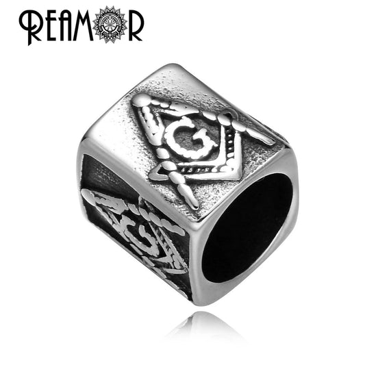 DRW'S200000196:2641Hole Size 8mmREAMOR 316L Stainless steel Free - Mason Freemasonry Masonic Bead Big Hole Bead for Bracelet Jewelry Making DIY Findings Wholesale