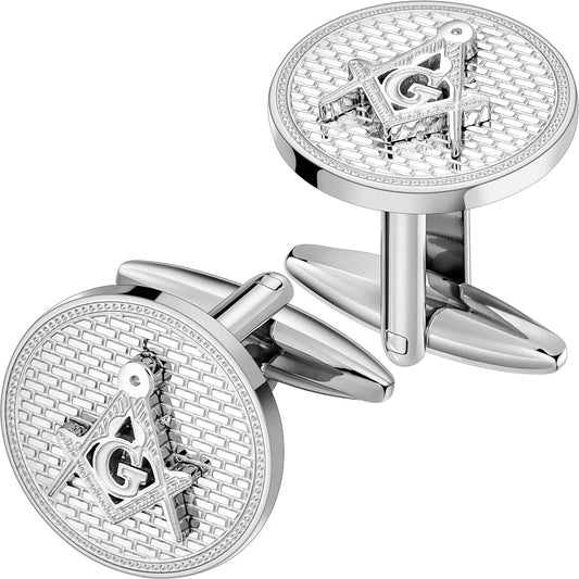 DRW'S200001033:200004862Stainless Steel Masonic Cufflinks For Men Silver Tone Square And Compass G Letter Design Dress Shirt Accessories Wedding Gift